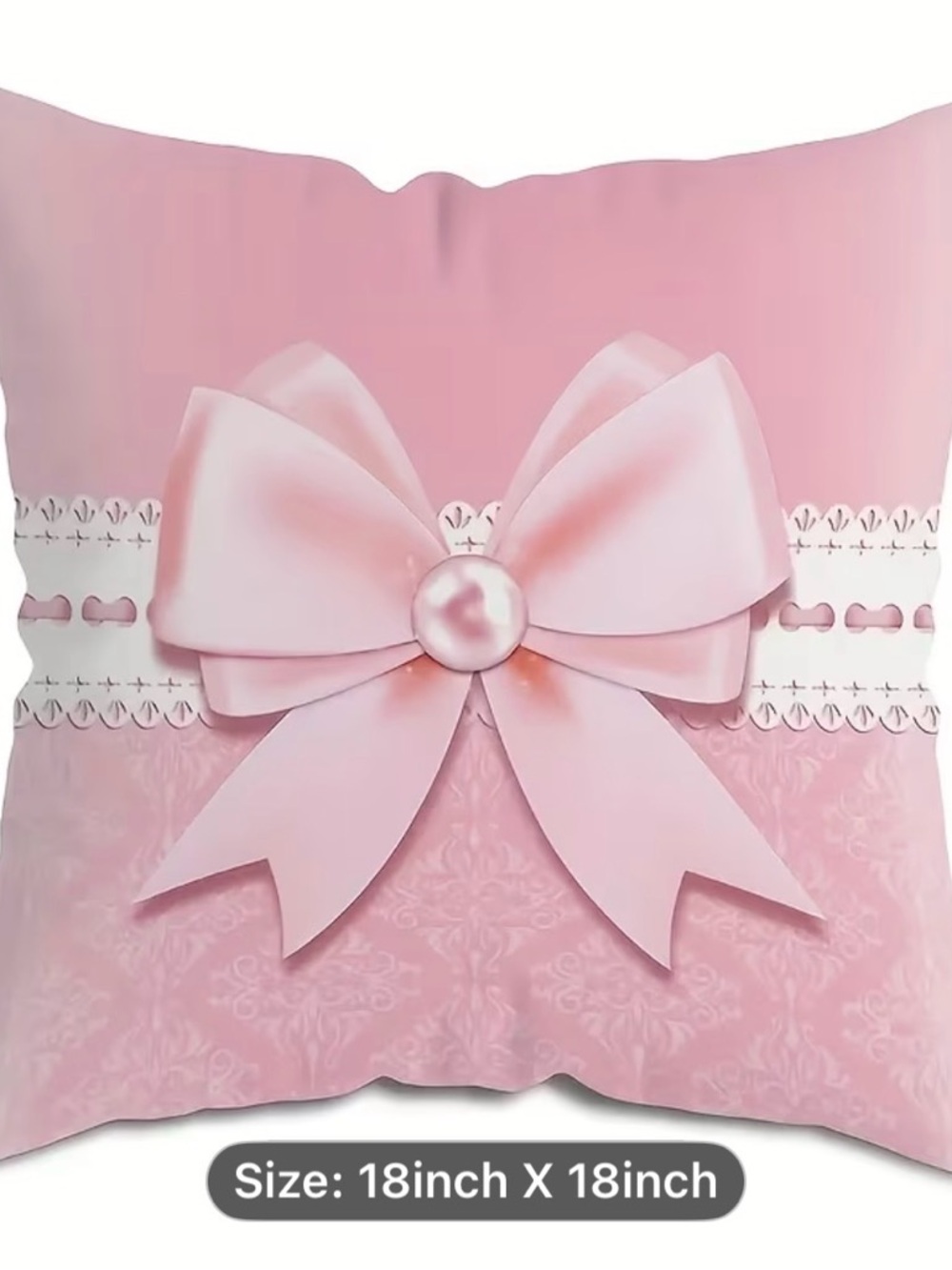 Pink Decorative Pillow with Ribbon Bow COVER - Picture 2 of 3
